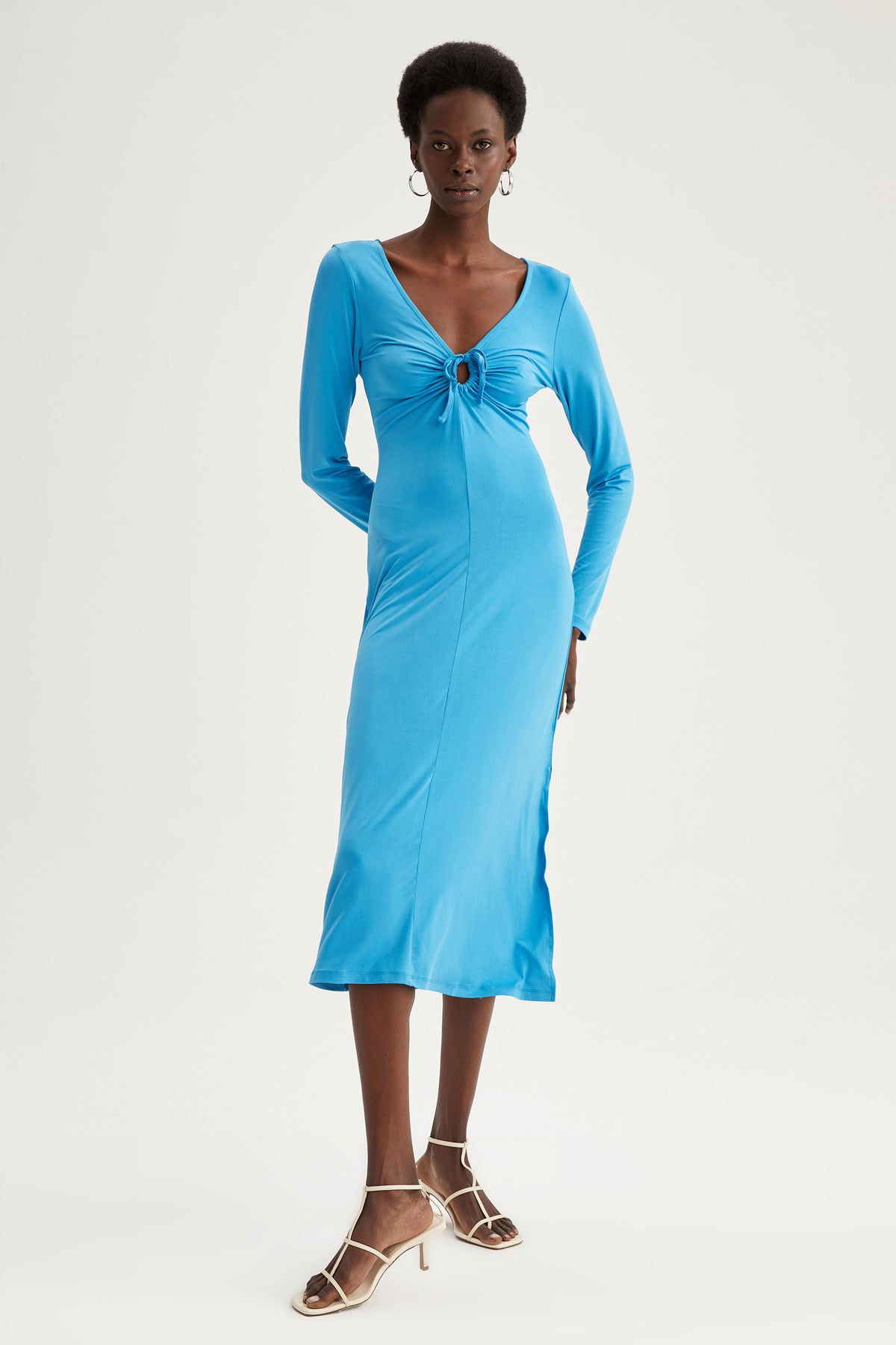 Women - V Neck Long Sleeve Midi Dress ...